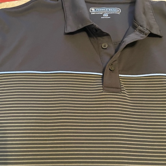 Pebble Beach Charcoal and Black Striped Polo Shirt Size XL - Picture 3 of 7